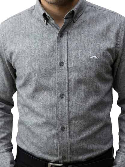 Camisa de lana slim fit - Gris rayas
