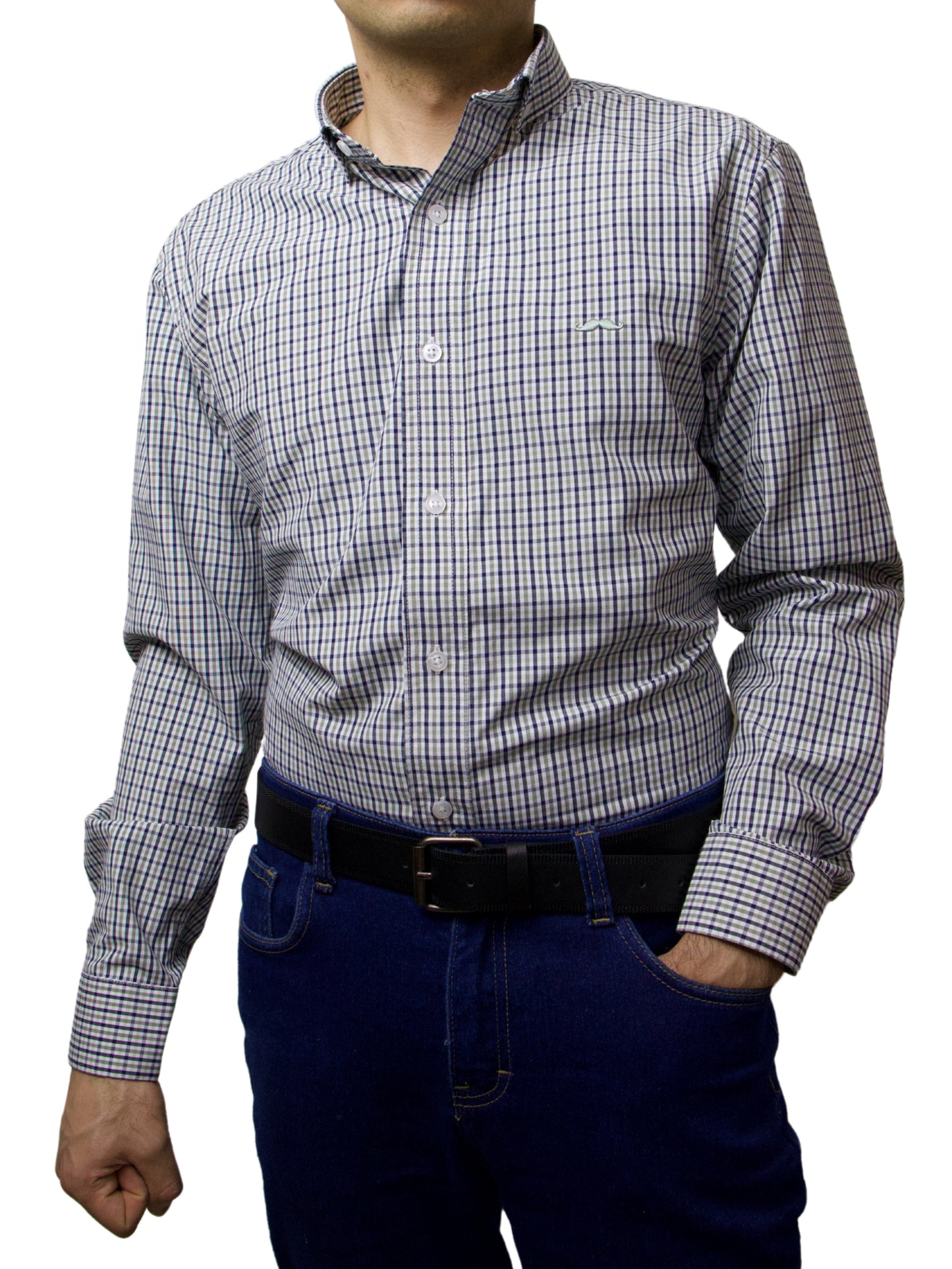 Camisa slim fit - Cuadro verde y azul