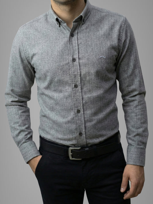 Camisa de lana slim fit - Gris rayas