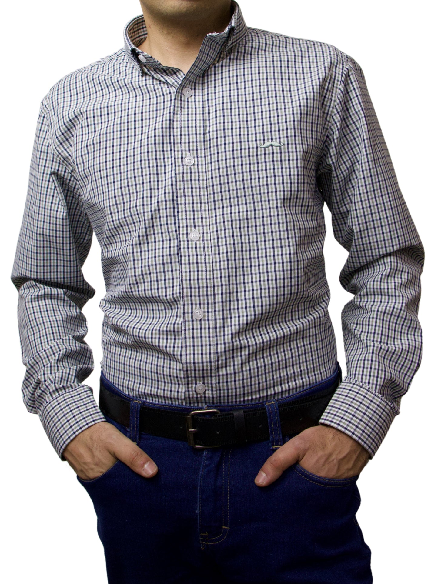 Camisa slim fit - Cuadro verde y azul