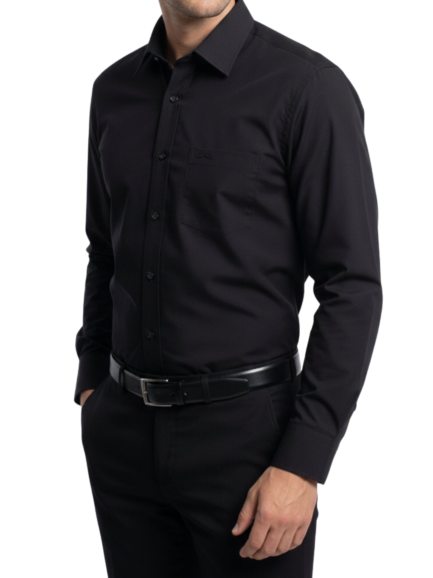 Camisa corte regular - Negro liso