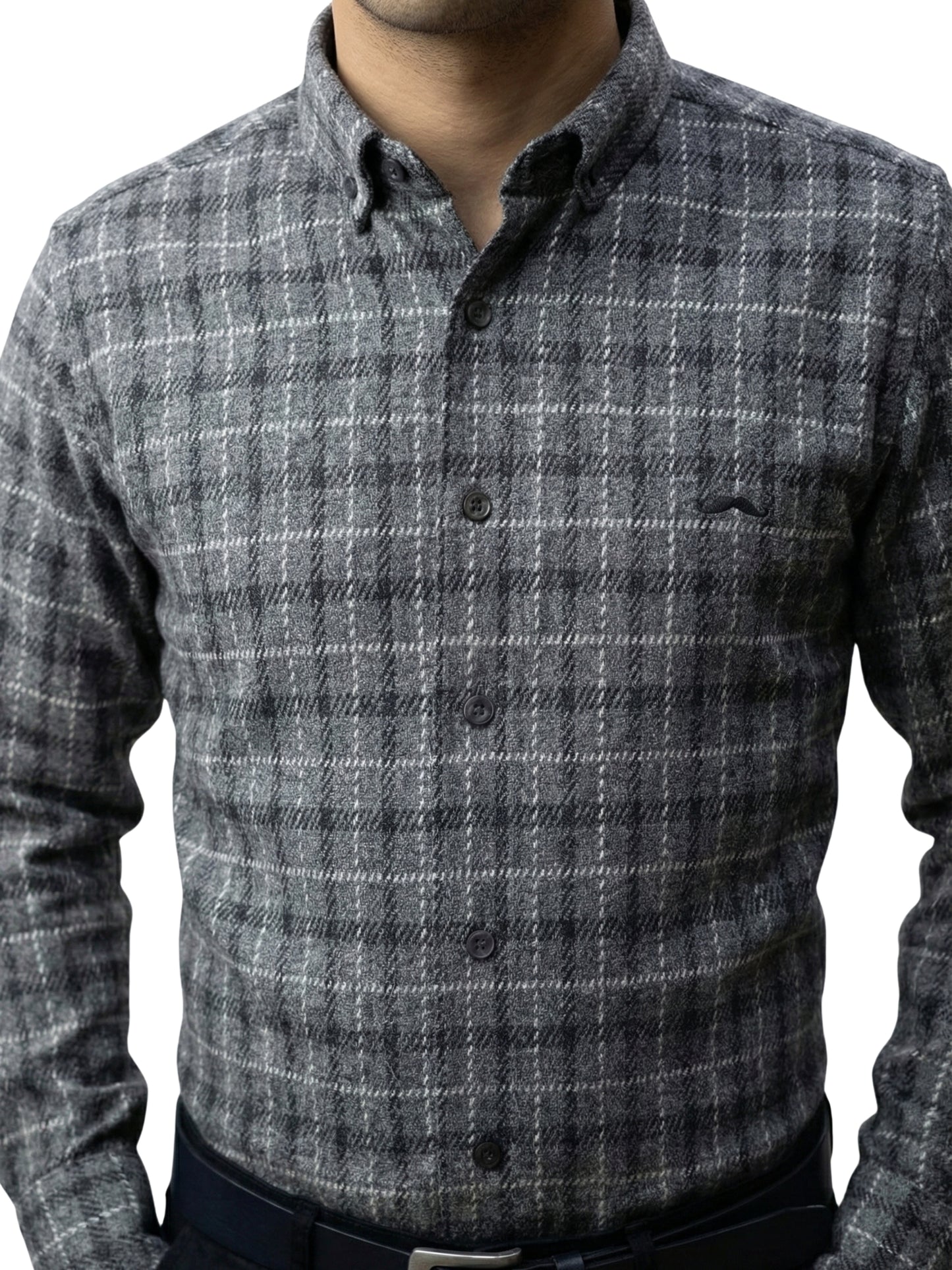 Camisa de lana slim fit - Cuadro gris