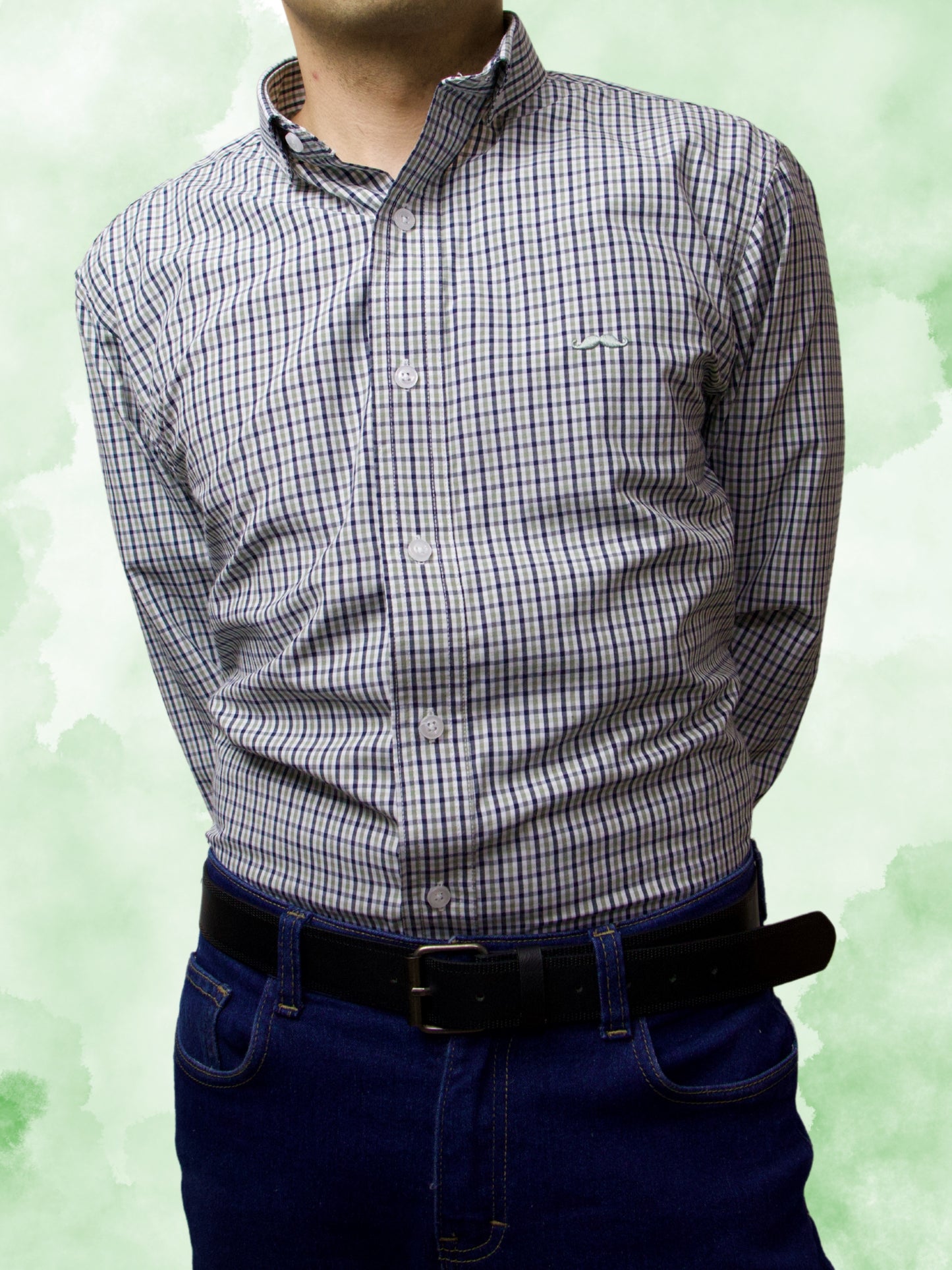 Camisa slim fit - Cuadro verde y azul