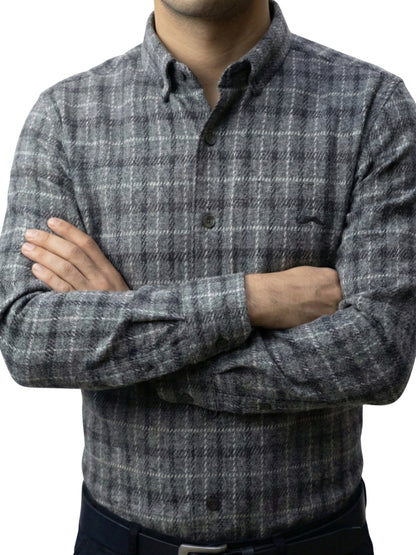 Camisa de lana slim fit - Cuadro gris