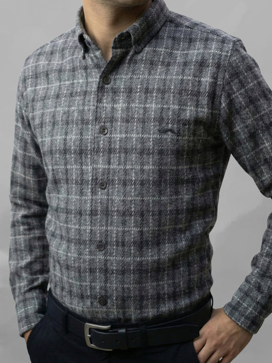 Camisa de lana slim fit - Cuadro gris