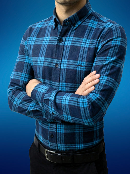 Camisa de franela slim fit - Cuadro azul
