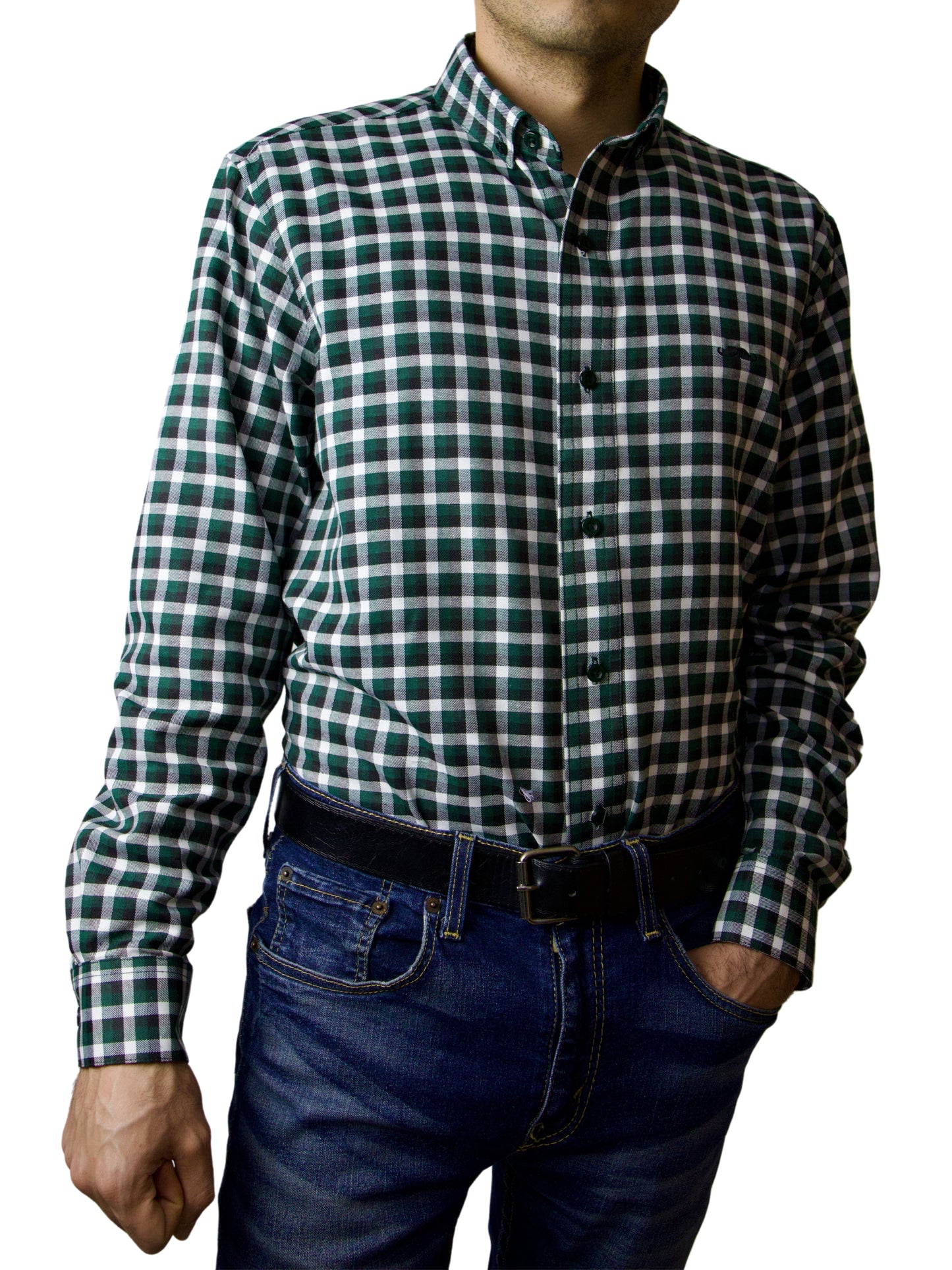 Camisa slim fit - Cuadro verde