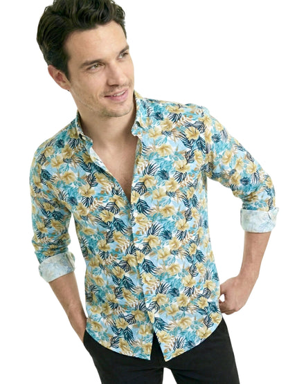 Camisa slim fit - Floreado azul