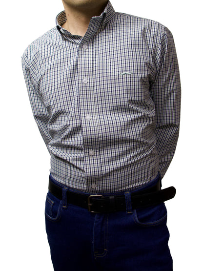 Camisa slim fit - Cuadro verde y azul