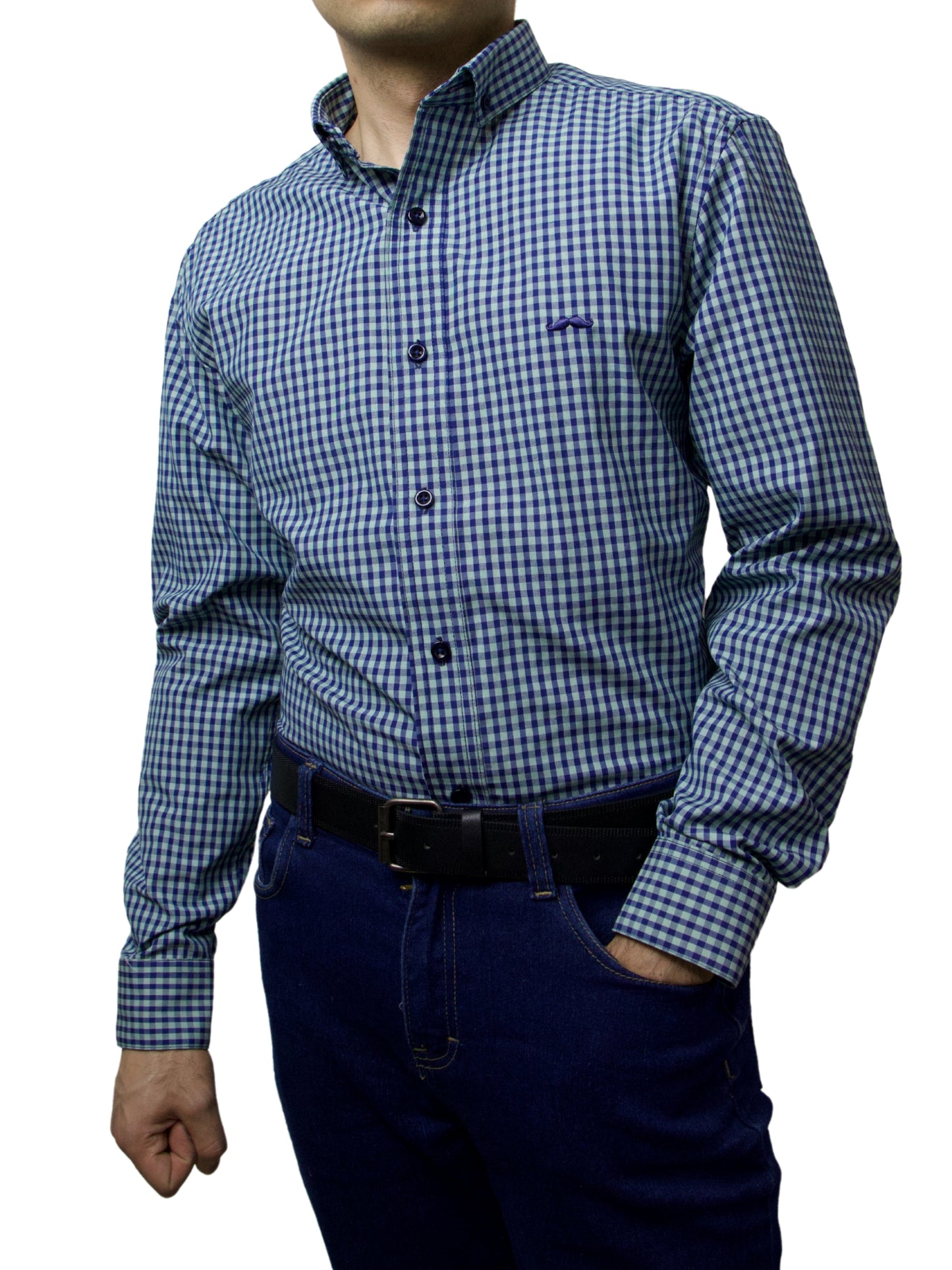 Camisa slim fit - Cuadro menta