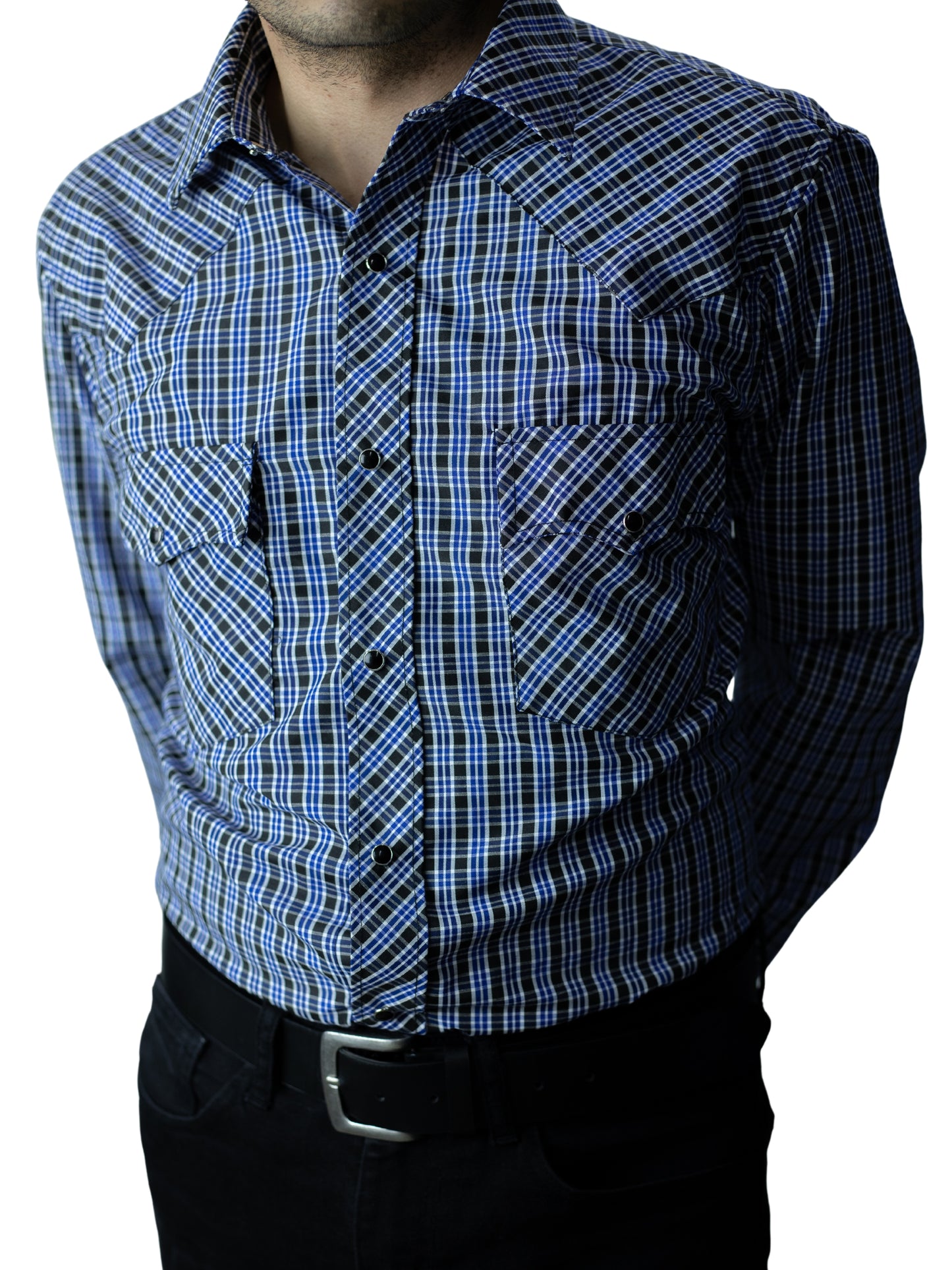 Camisa vaquera slim fit - Cuadro azul y negro