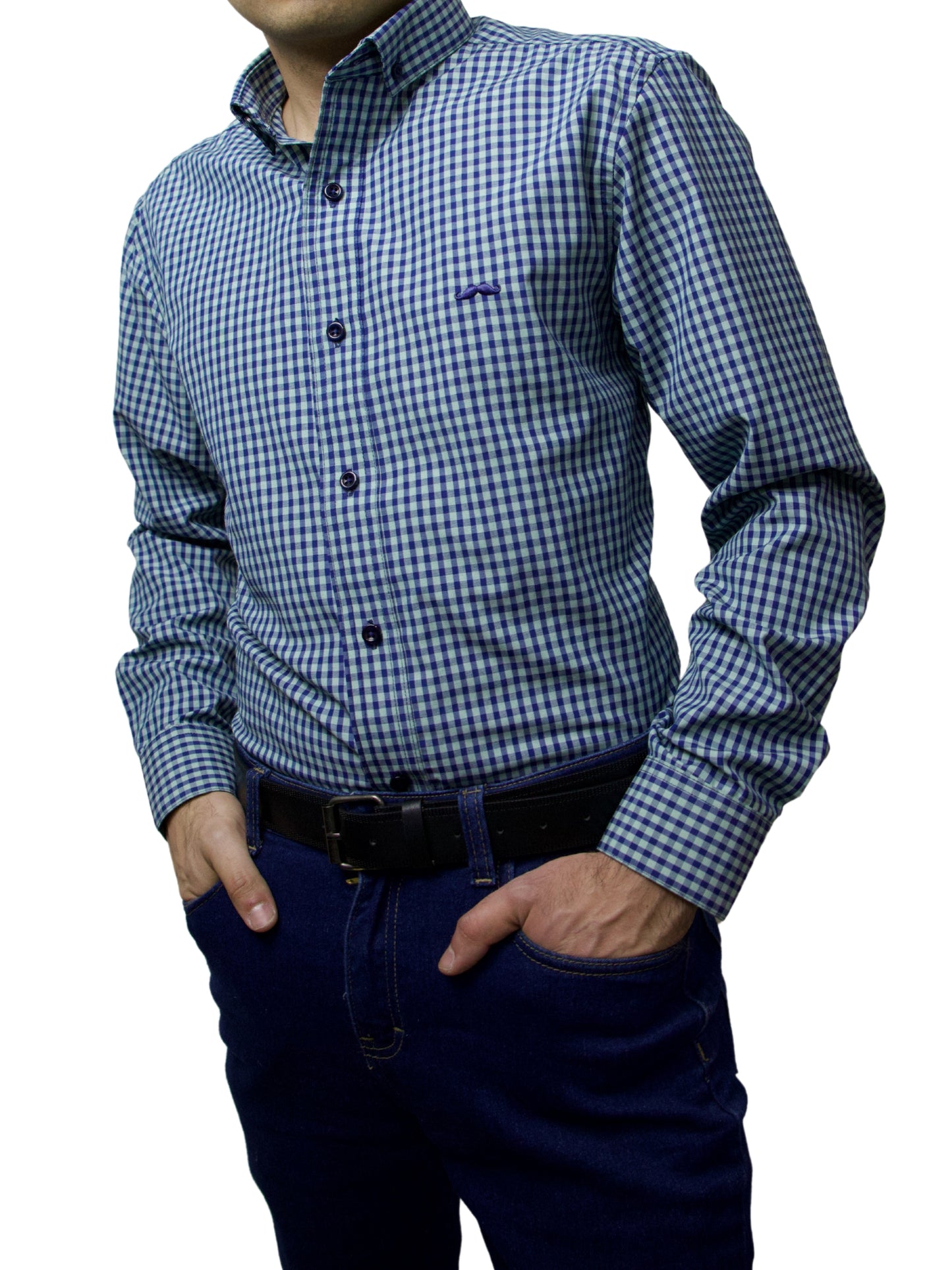 Camisa slim fit - Cuadro menta