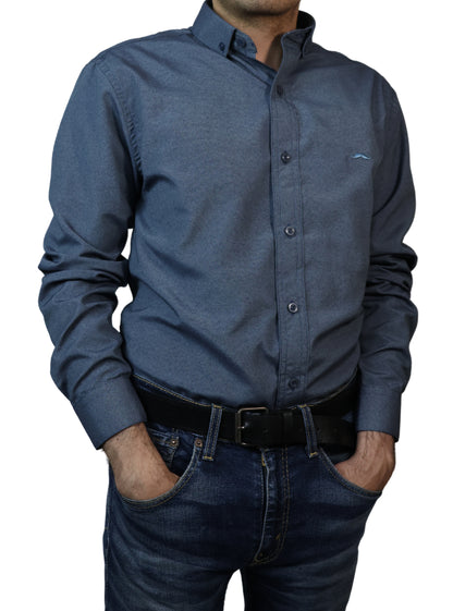 Camisa slim fit - Azul liso