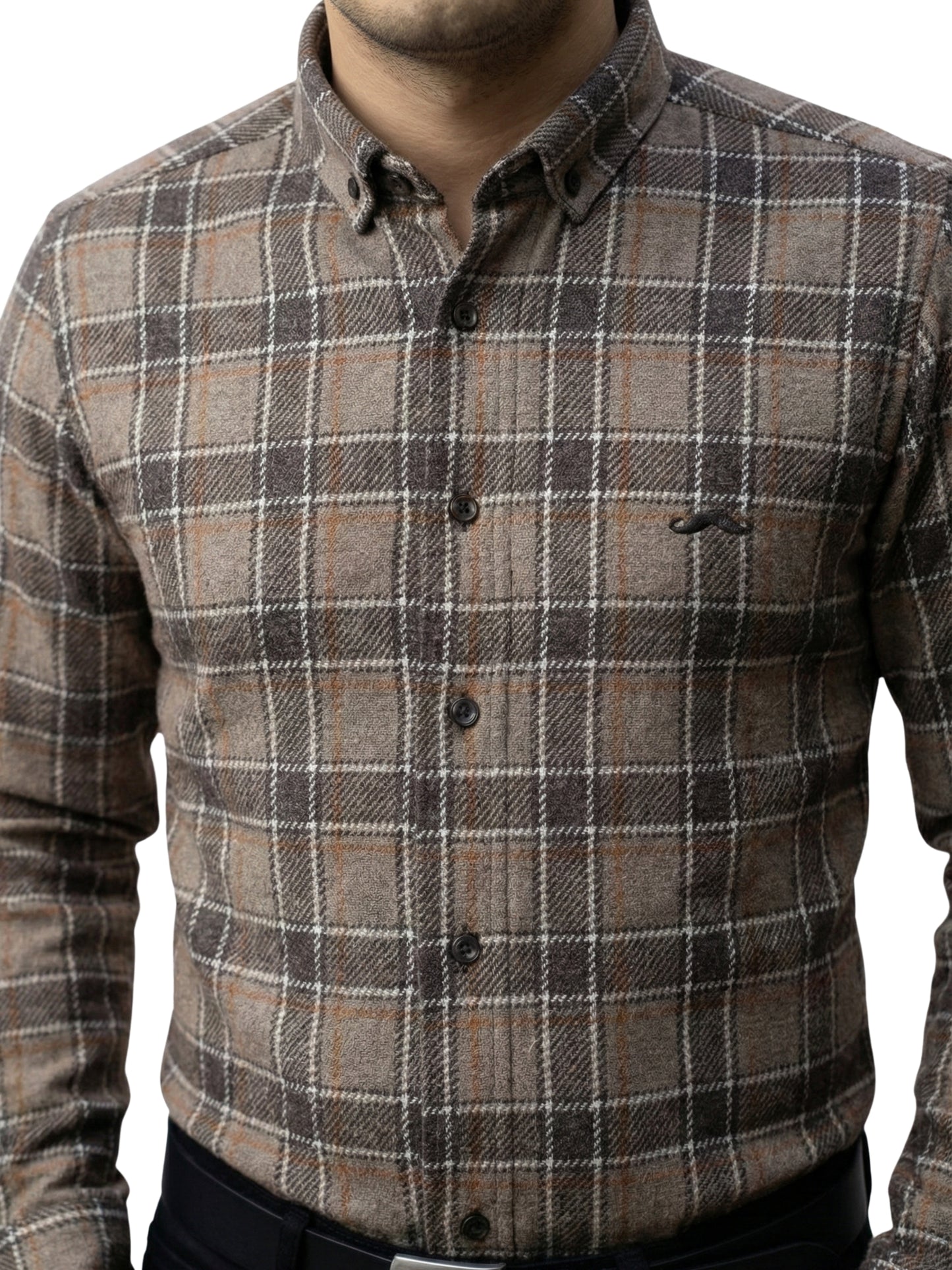 Camisa de lana slim fit - Cuadro café