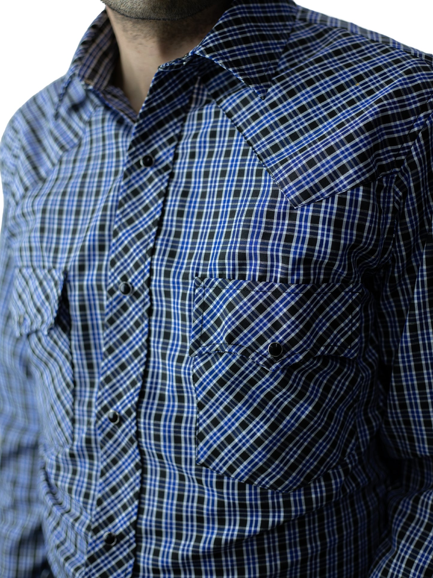 Camisa vaquera slim fit - Cuadro azul y negro