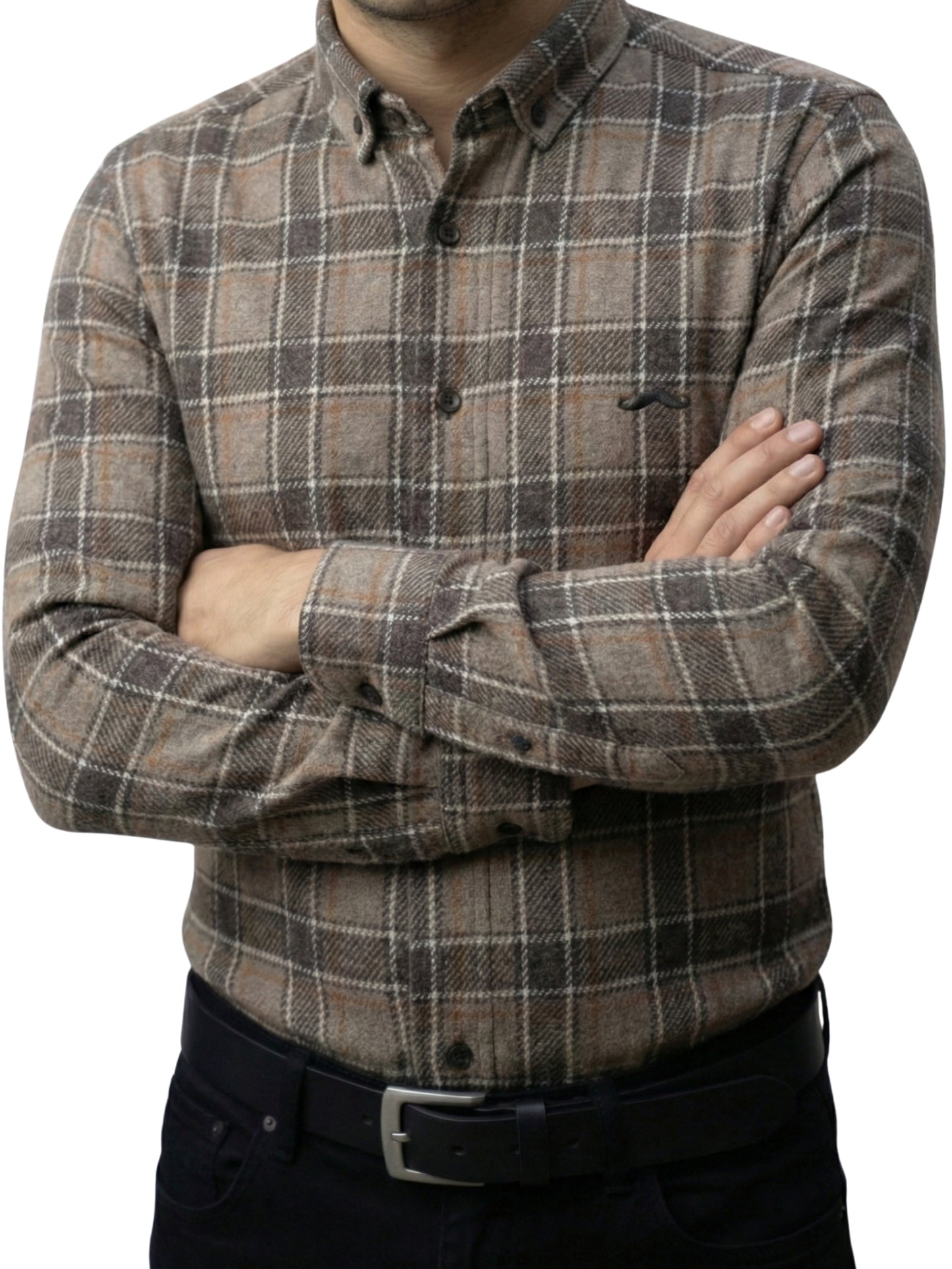 Camisa de lana slim fit - Cuadro café