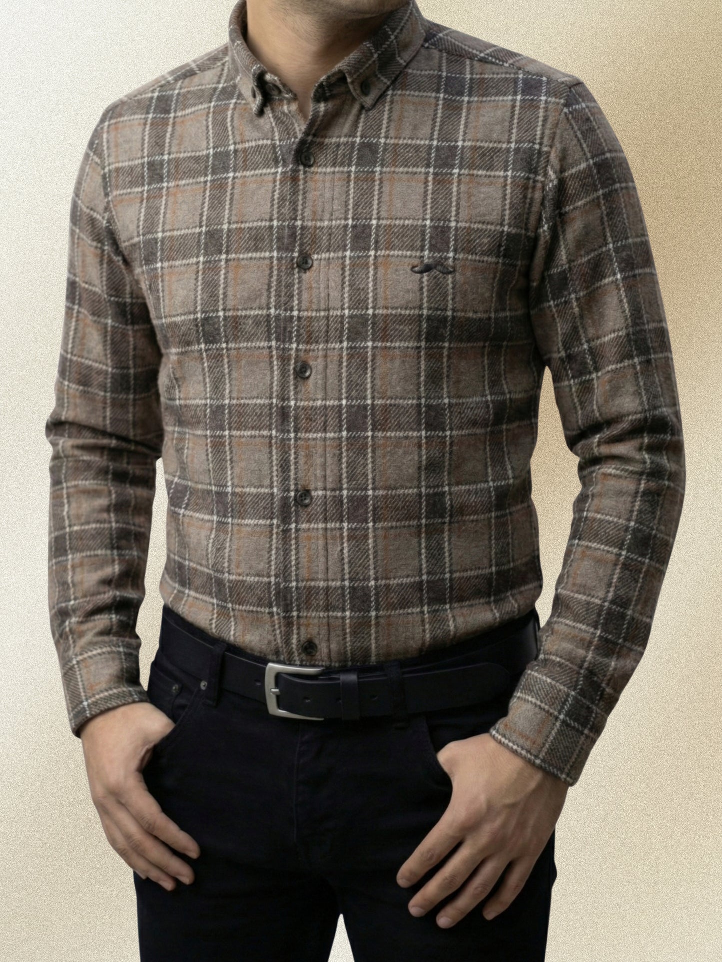 Camisa de lana slim fit - Cuadro café