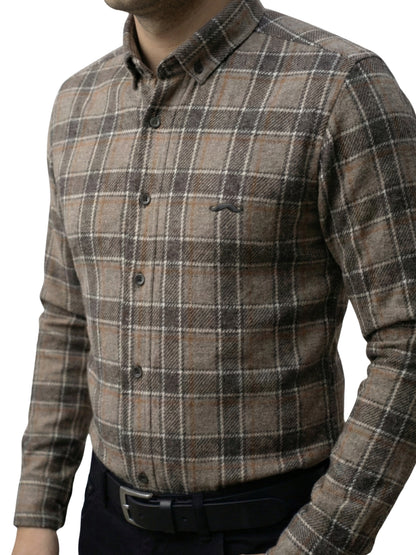 Camisa de lana slim fit - Cuadro café