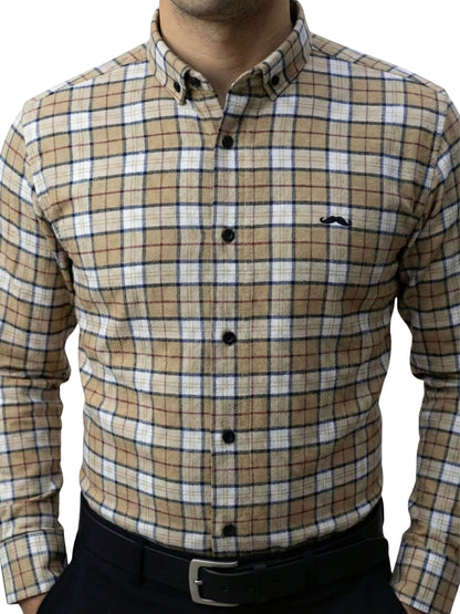 Camisa de franela slim fit - Cuadro beige
