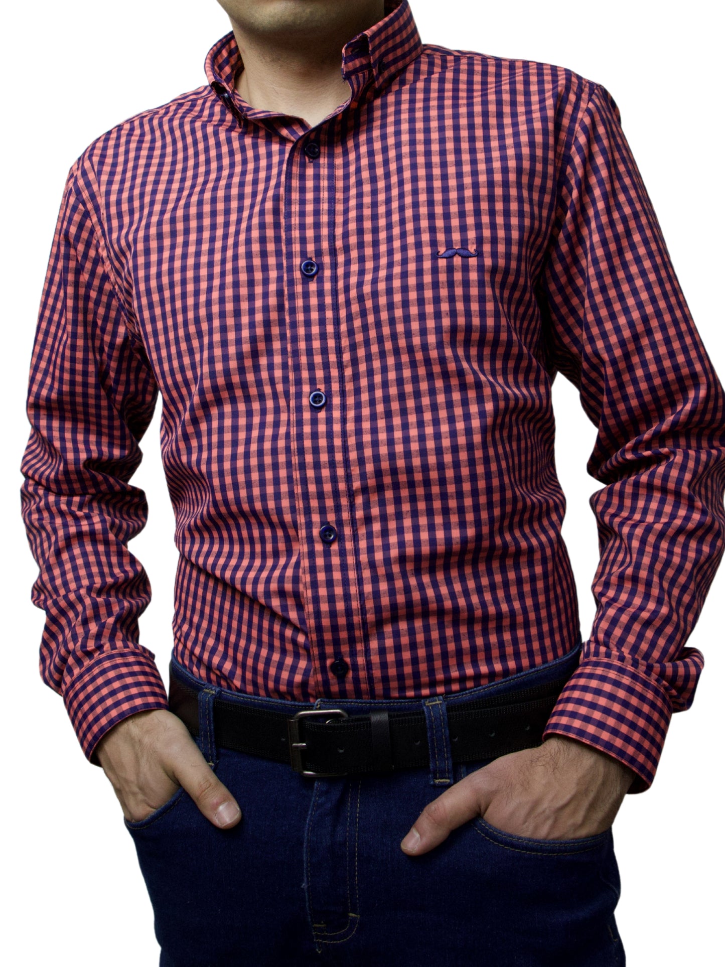 Camisa slim fit - Cuadro salmón