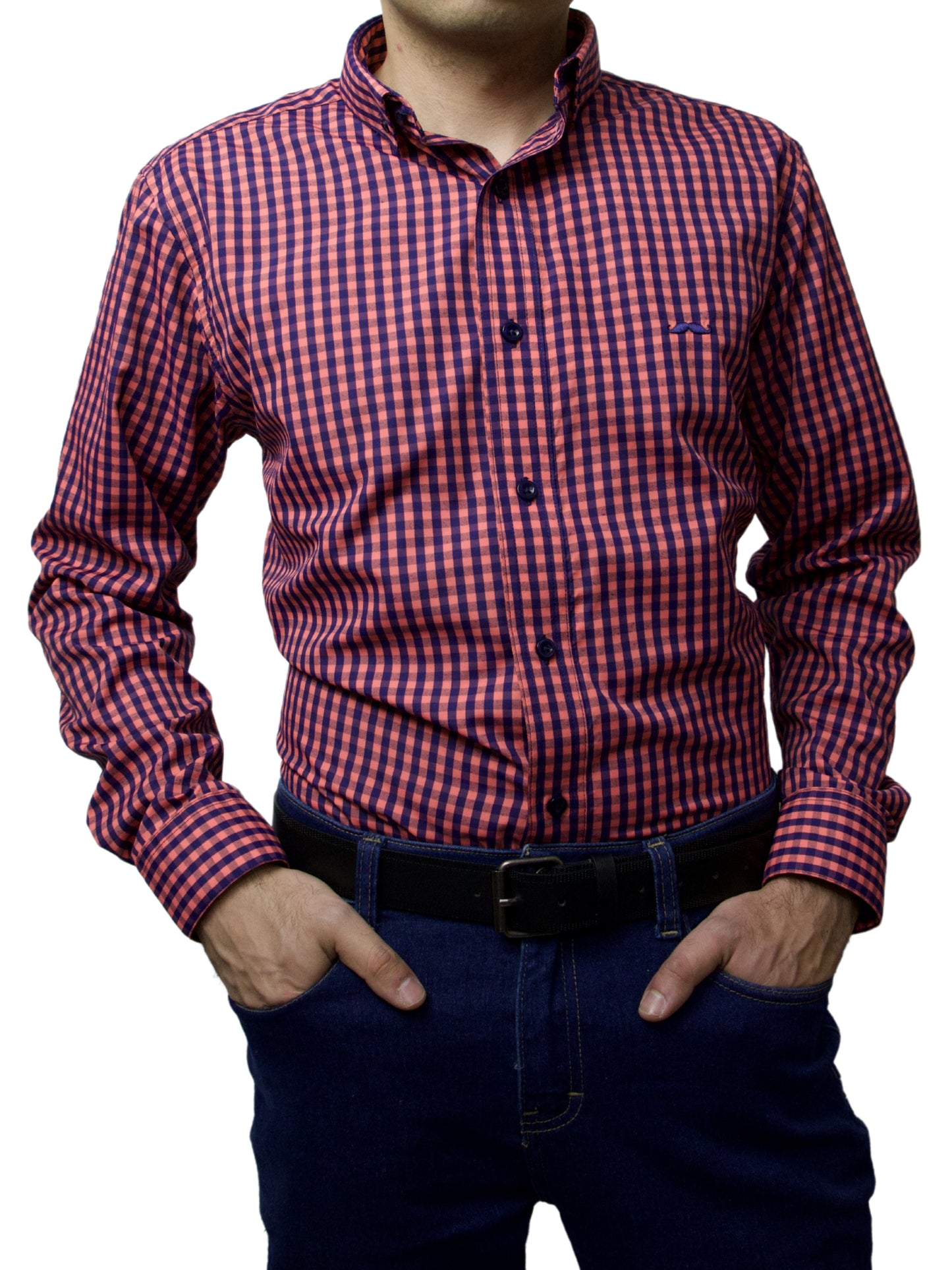 Camisa slim fit - Cuadro salmón