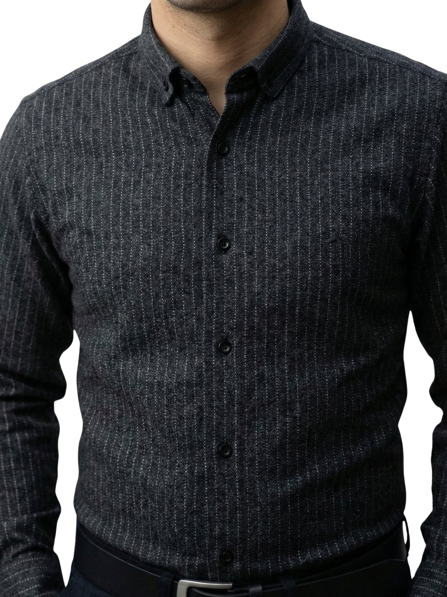 Camisa de lana slim fit - Negro rayas