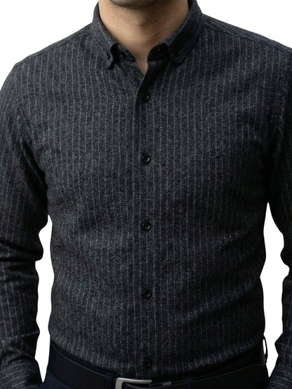 Camisa de lana slim fit - Negro rayas