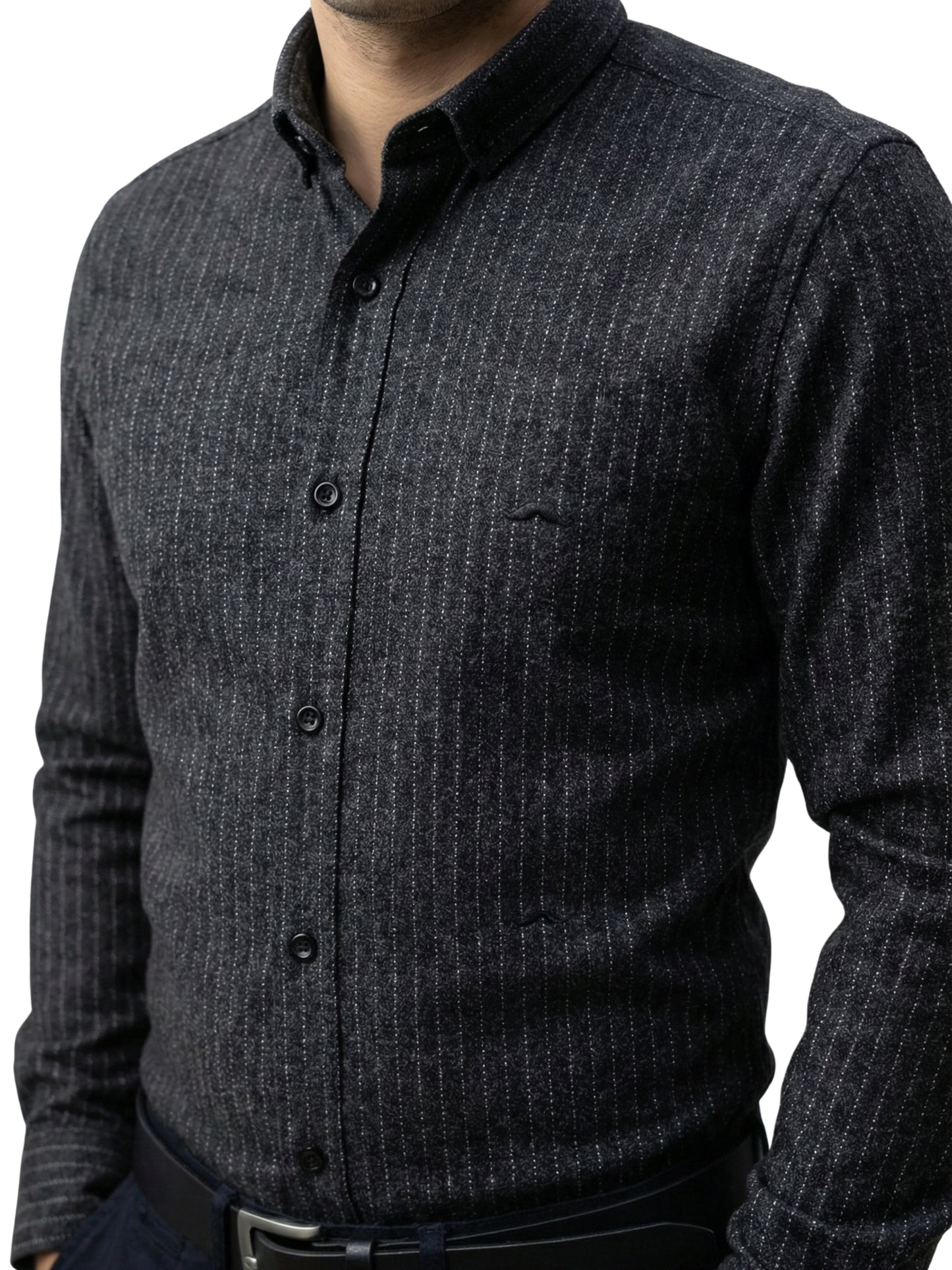 Camisa de lana slim fit - Negro rayas