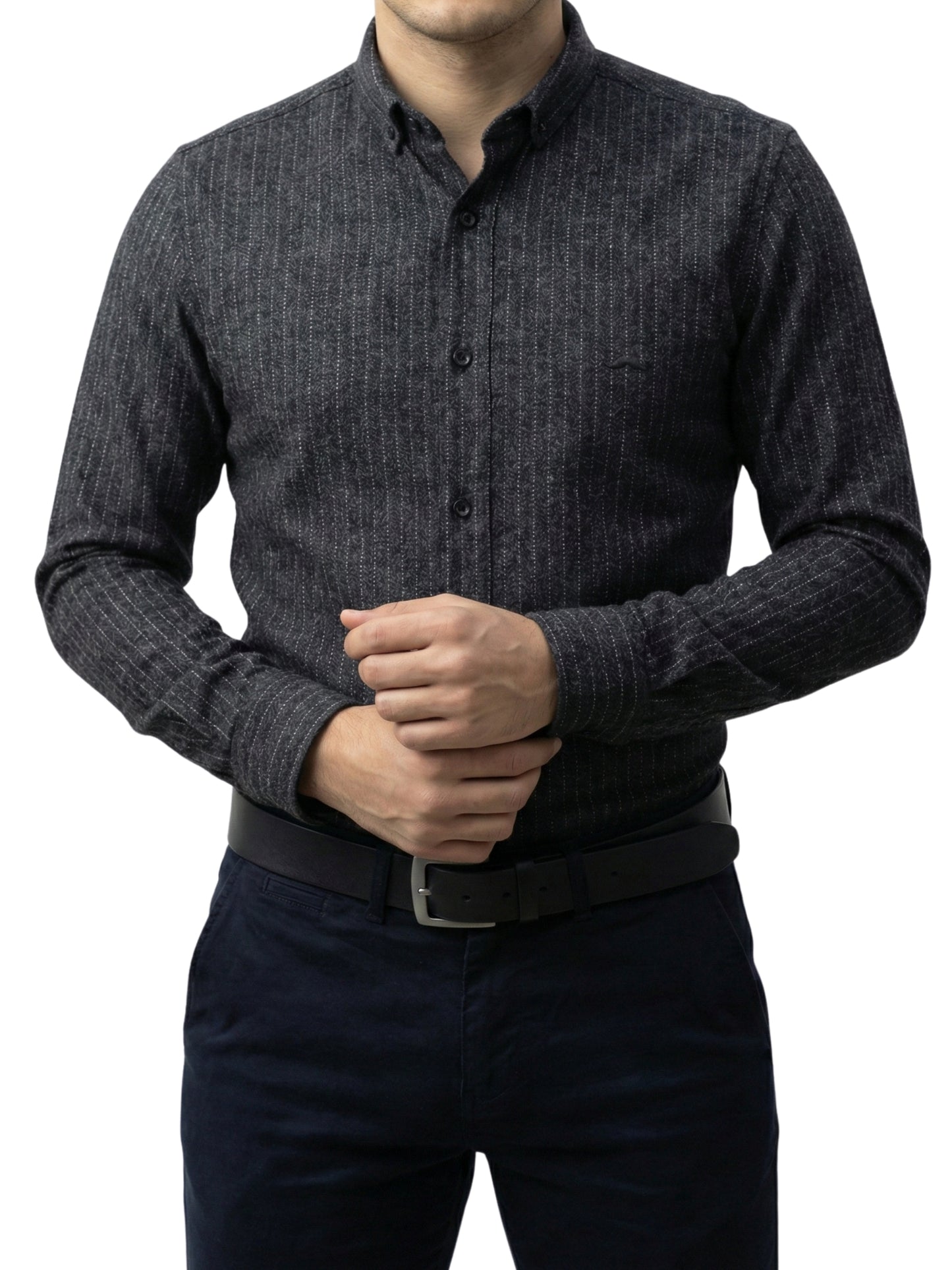 Camisa de lana slim fit - Negro rayas