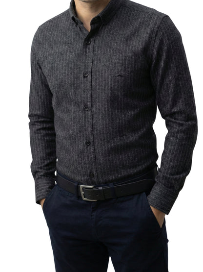 Camisa de lana slim fit - Negro rayas
