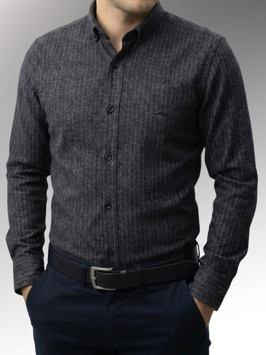 Camisa de lana slim fit - Negro rayas