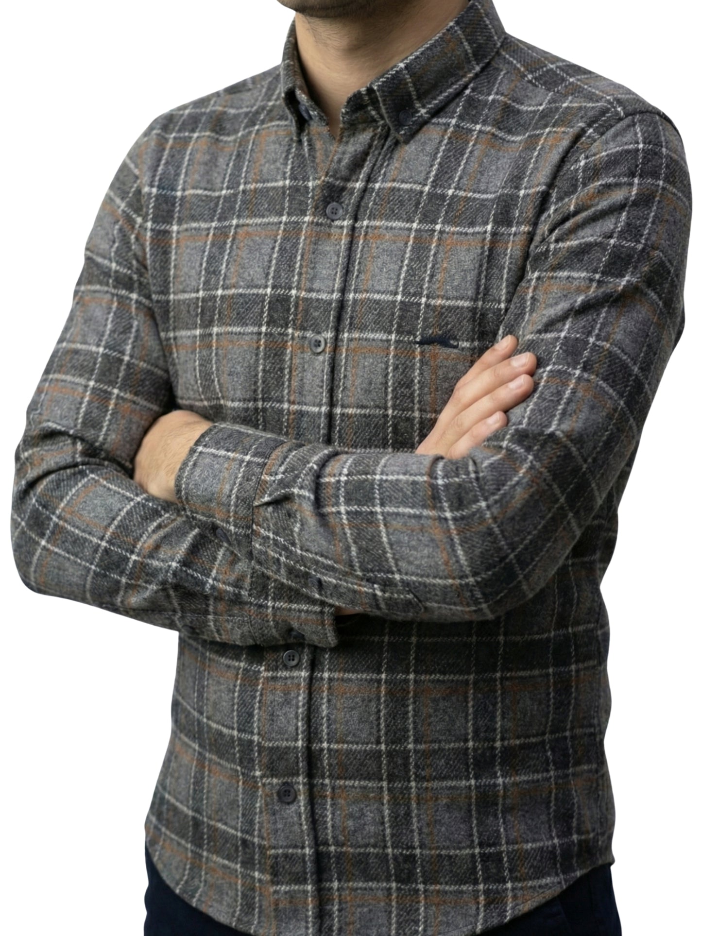 Camisa de lana slim fit - Cuadro gris 2