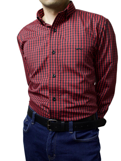 Camisa slim fit - Cuadro rojo y negro