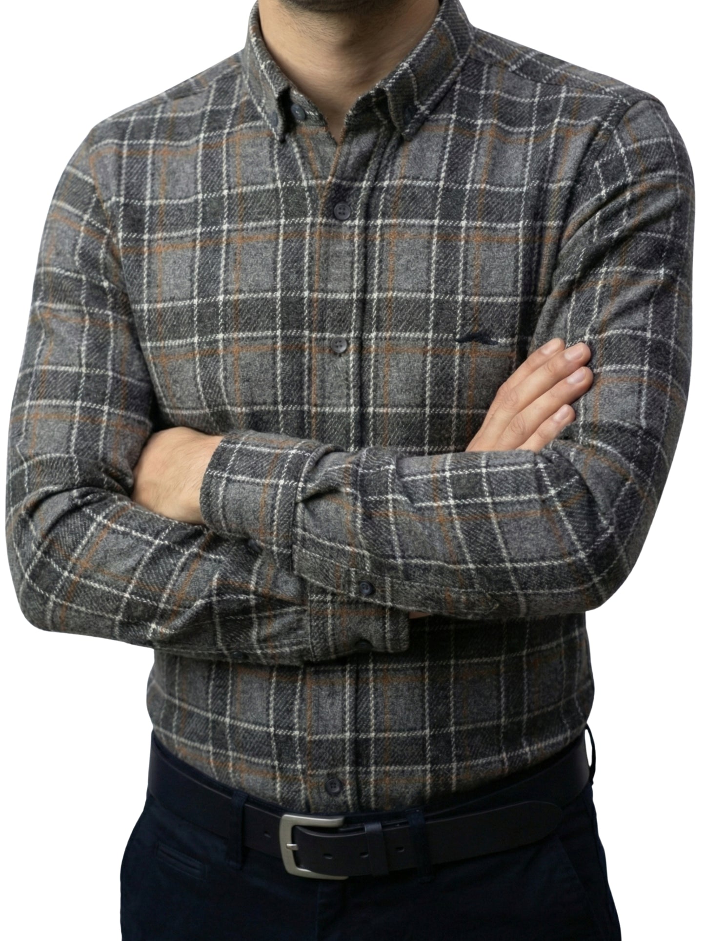 Camisa de lana slim fit - Cuadro gris 2