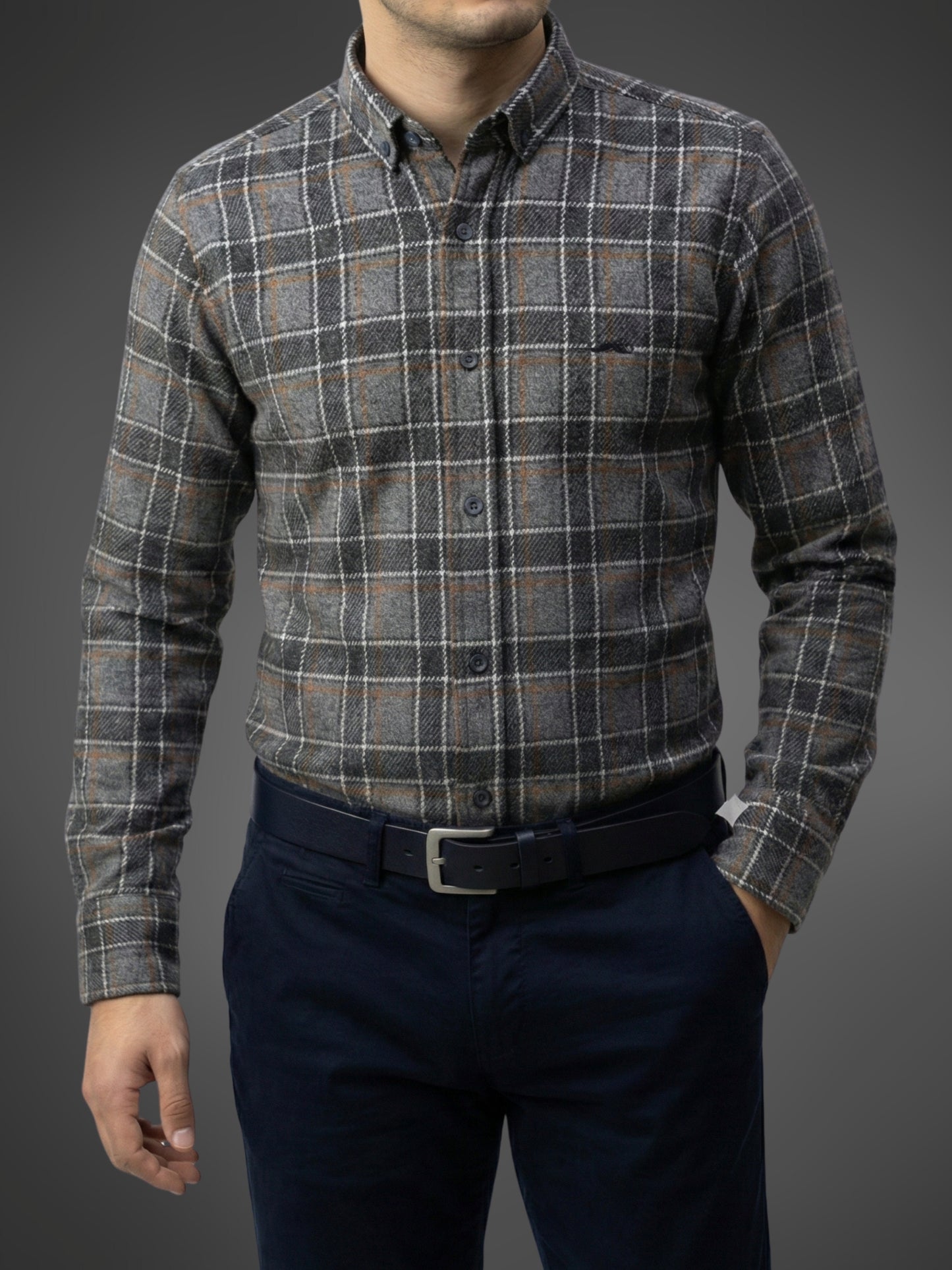 Camisa de lana slim fit - Cuadro gris 2