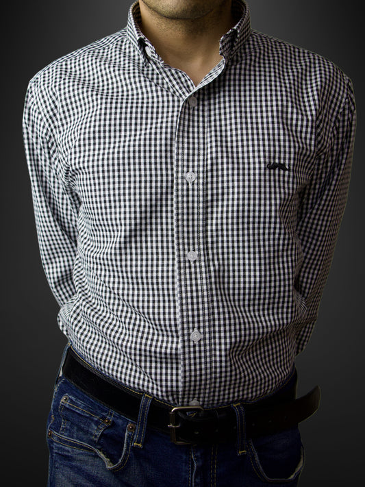 Camisa slim fit - Cuadro negro chico