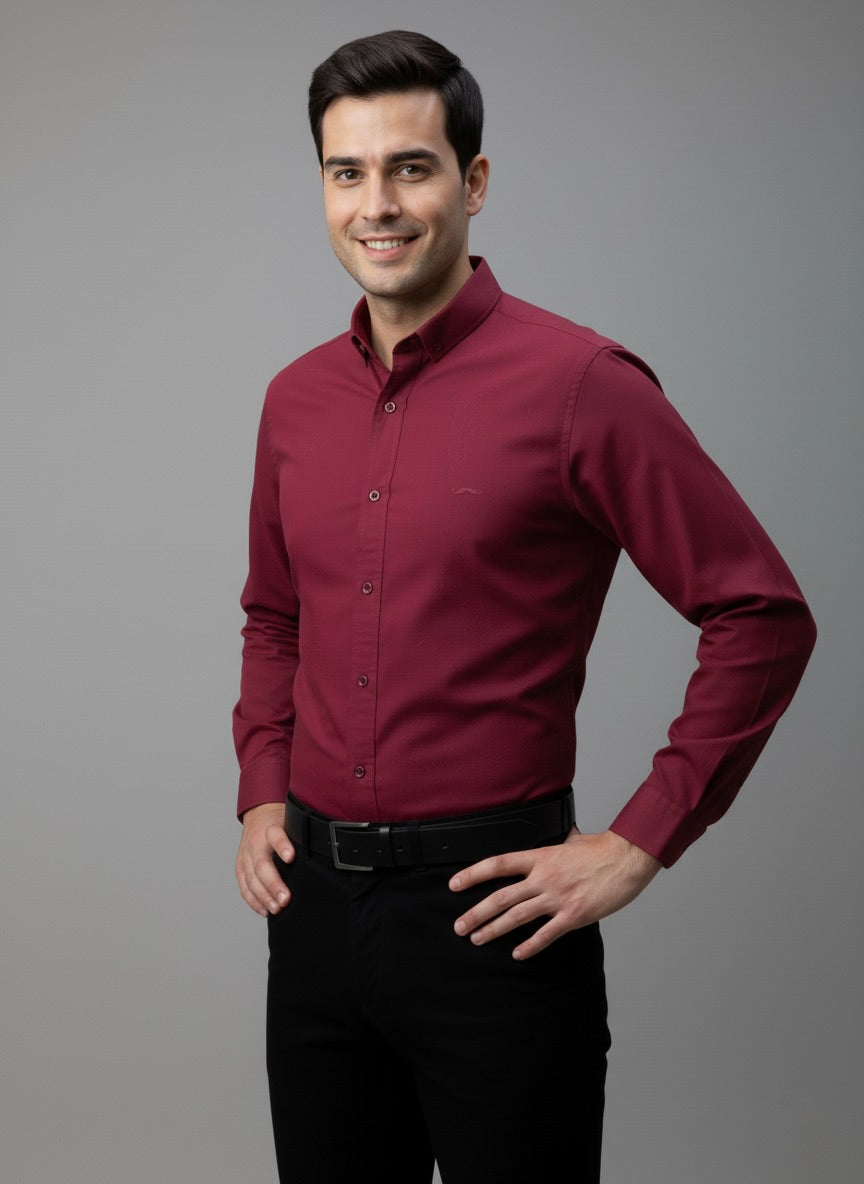 Camisa slim fit - Vino liso