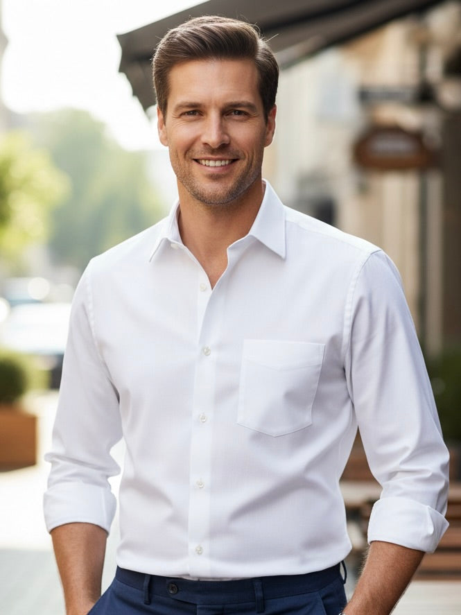 Camisa corte regular - Blanco liso