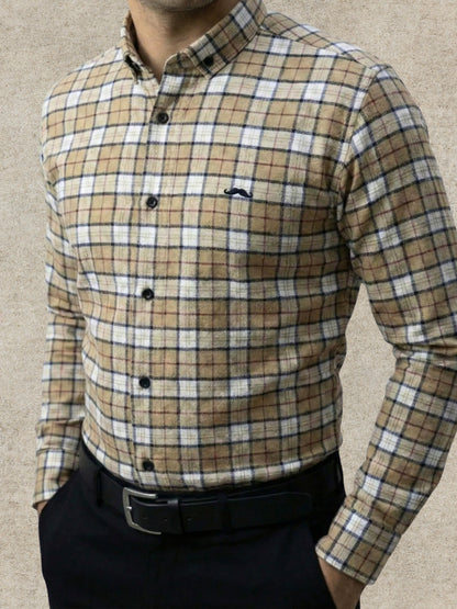 Camisa de franela slim fit - Cuadro beige