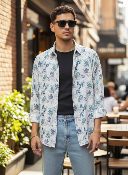 Camisa slim fit - Blanco flores