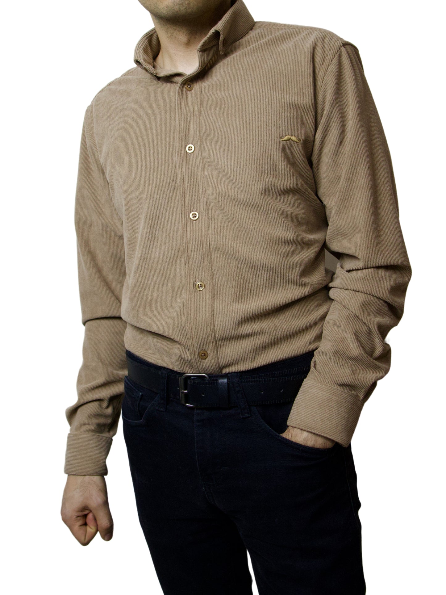 Camisa slim fit - Pana beige