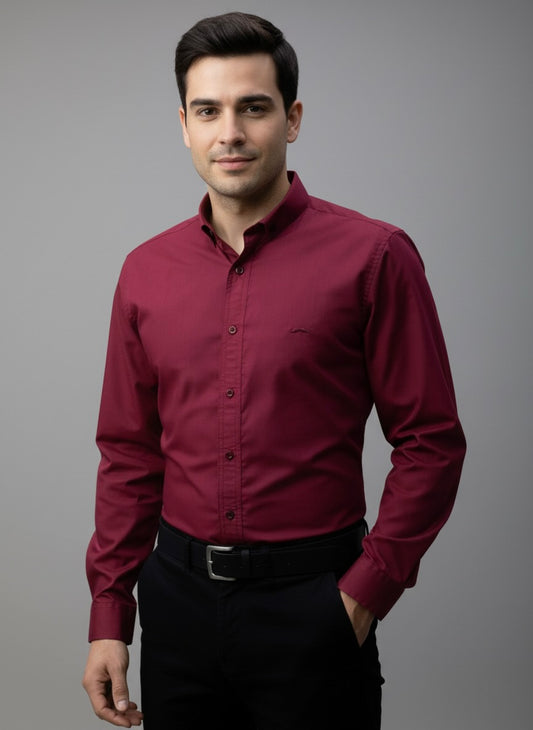 Camisa slim fit - Vino liso