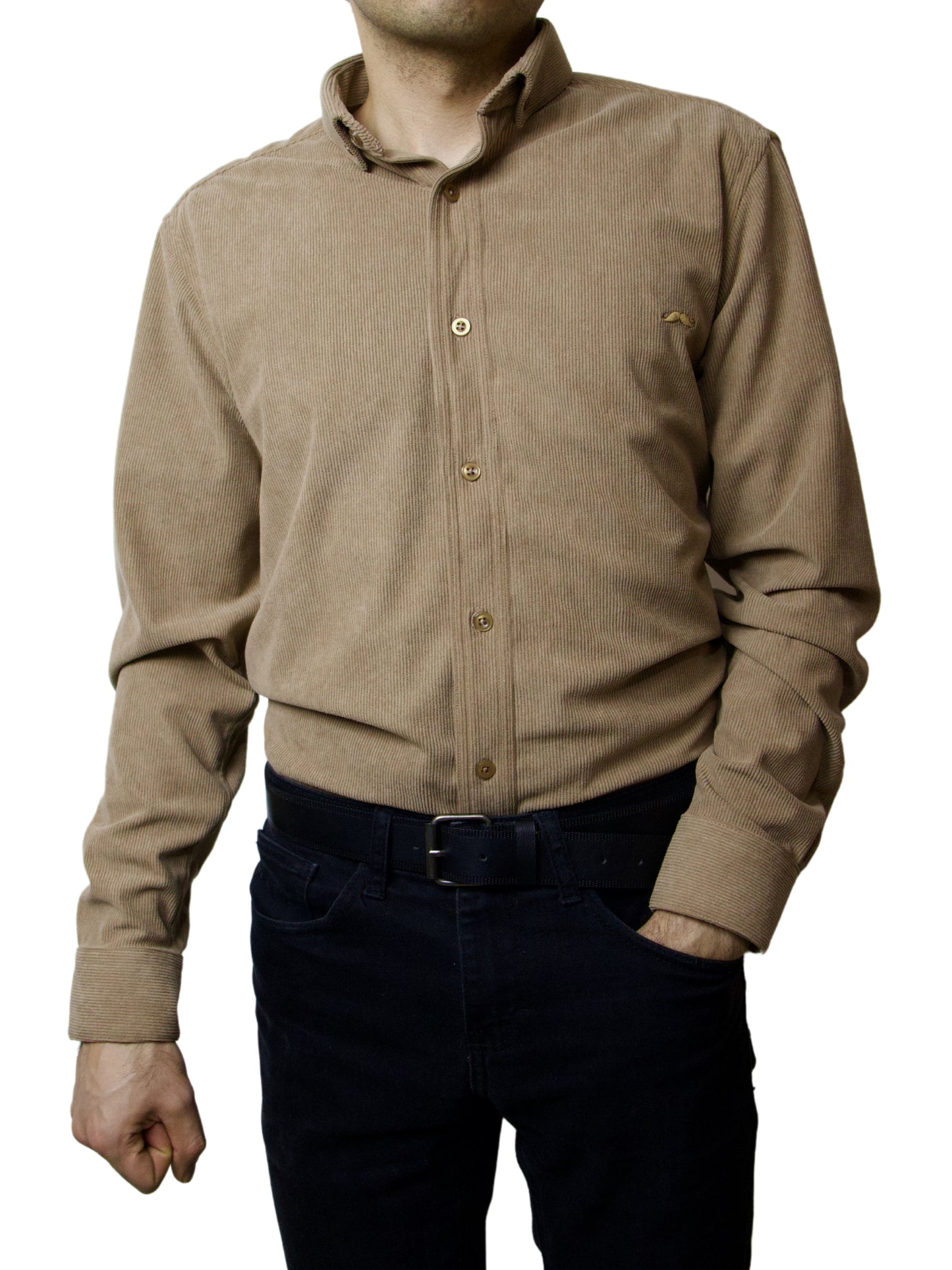 Camisa slim fit - Pana beige