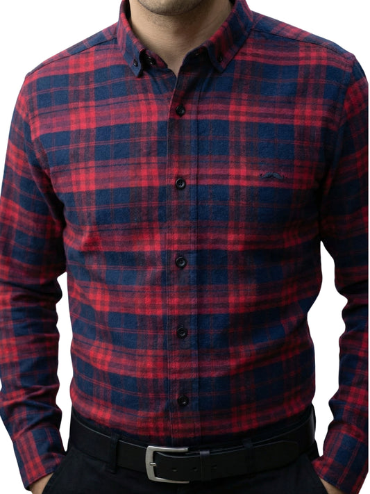 Camisa de franela slim fit - Cuadro Rojo y marino 1
