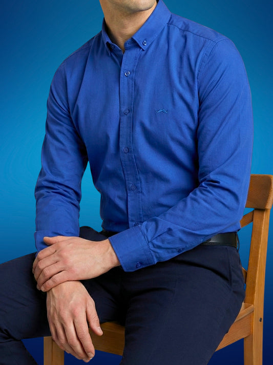Camisa slim fit - Azul liso