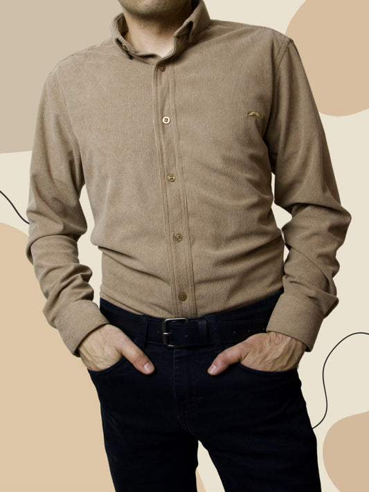 Camisa slim fit - Pana beige