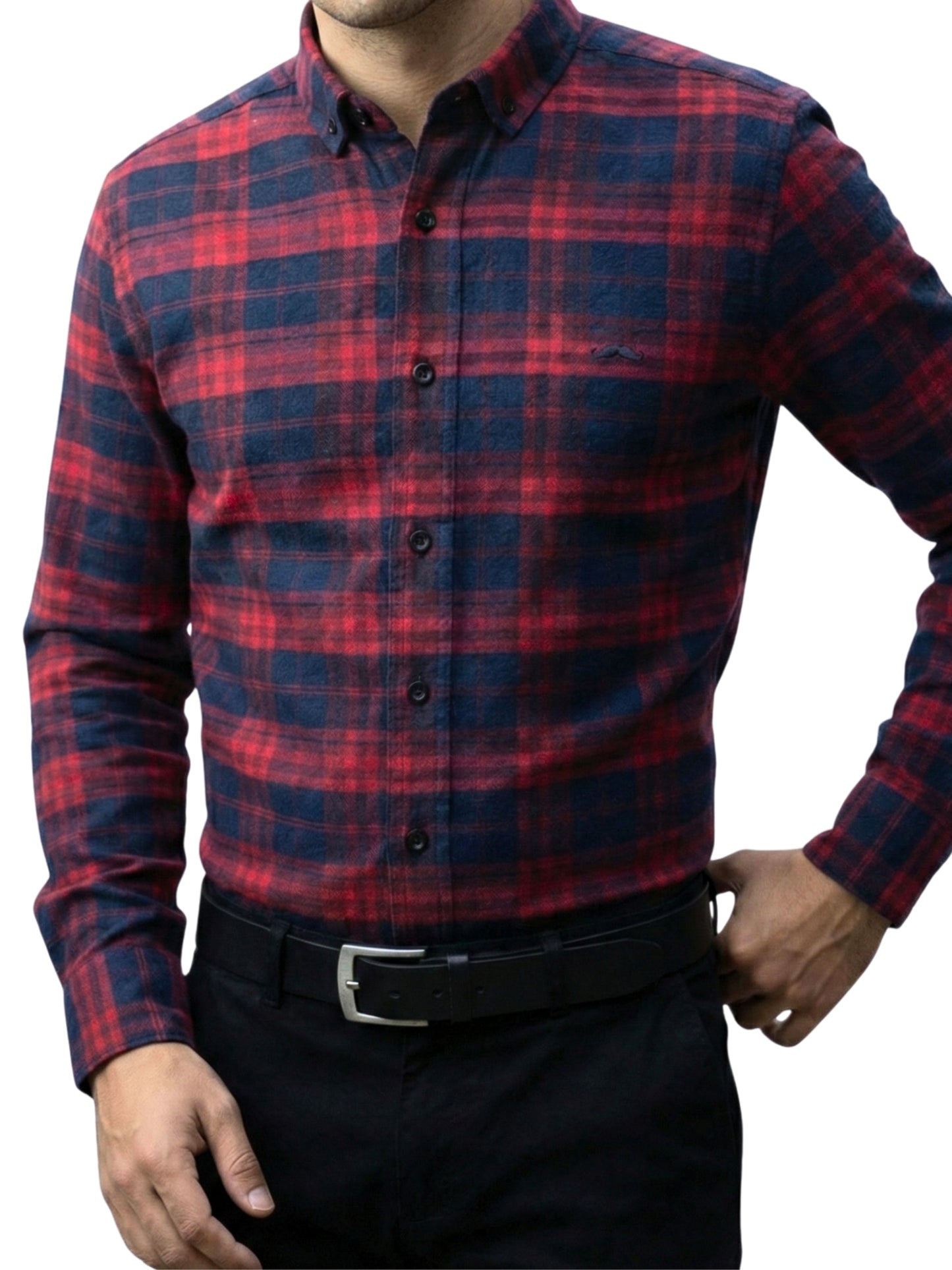 Camisa de franela slim fit - Cuadro Rojo y marino 1