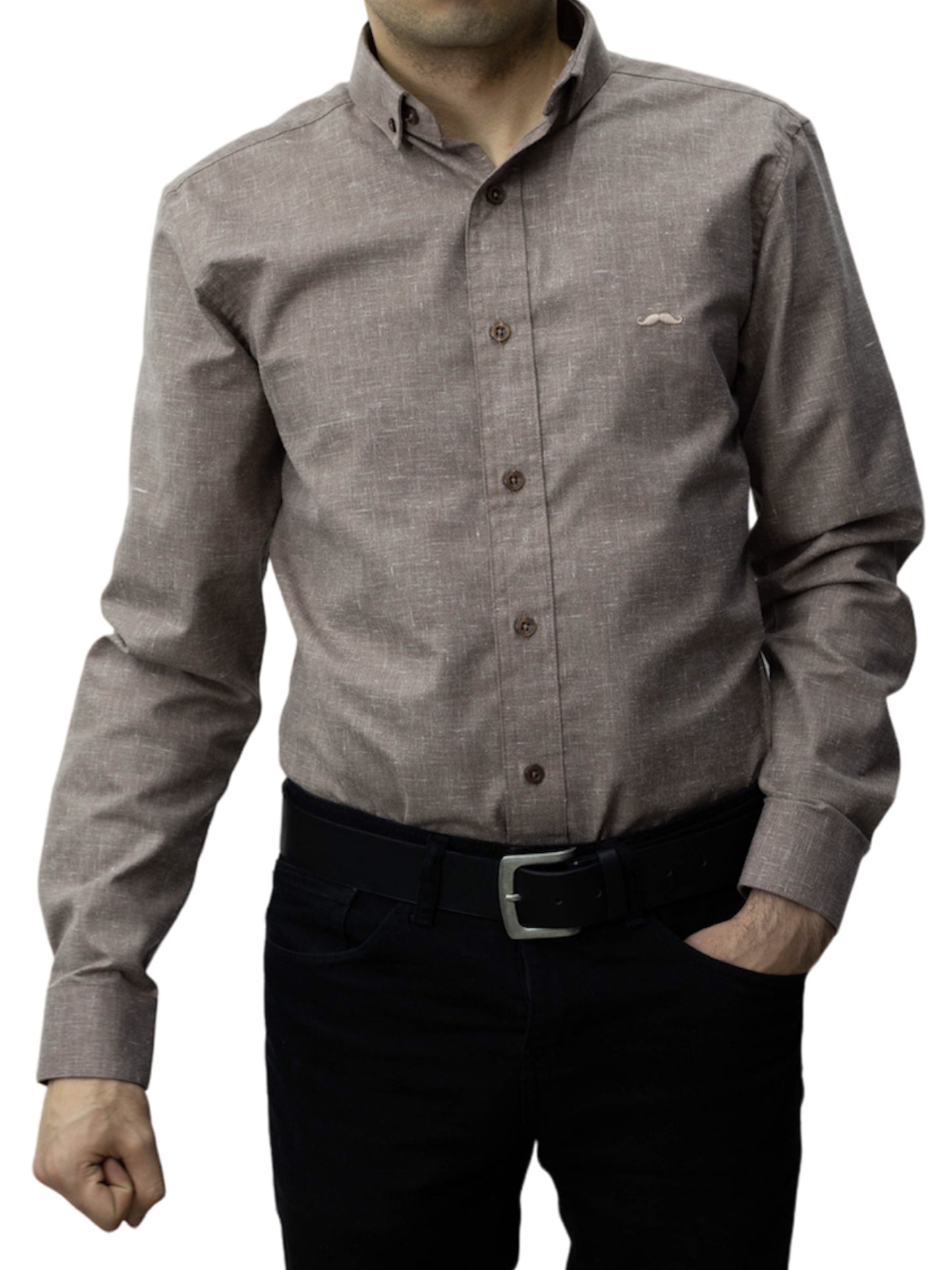 Camisa slim fit - Lino café