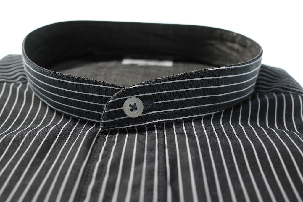 Camisa slim fit cuello Mao -  Negro rayas