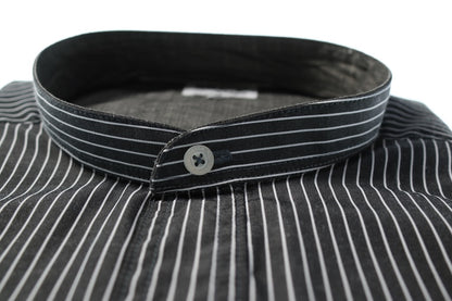 Camisa slim fit cuello Mao -  Negro rayas